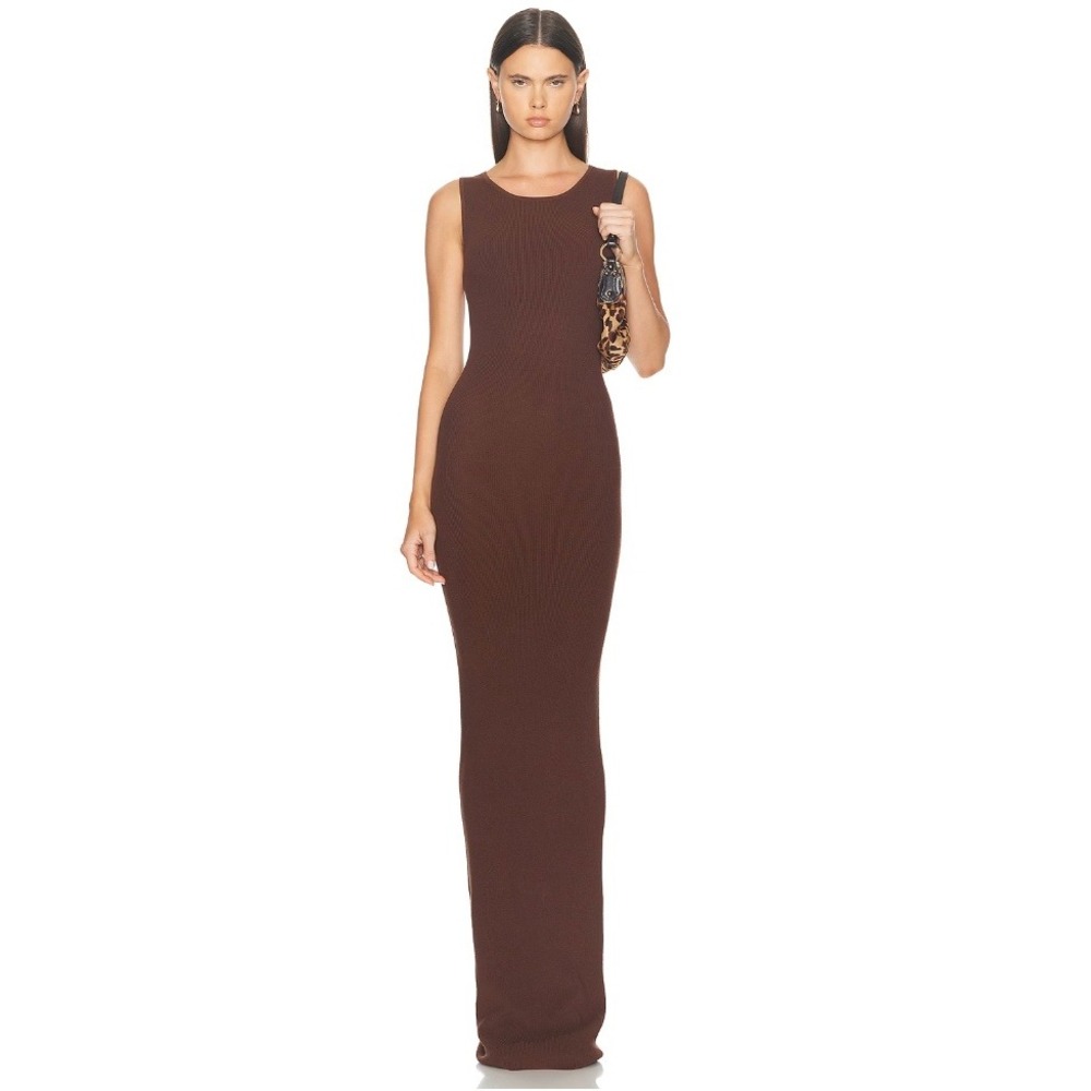 AEXAE Brown Rib Knit Tank Maxi Dress Bodycon‎ Stretch XS